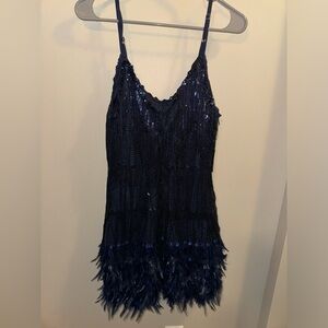 Austyn Tassel Feather Mini Dress In Royal Blue NWT
